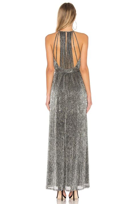 Halston Heritage High Neck Metallic Dress En Steel Revolve Moda