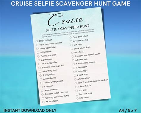 Cruise Selfie Scavenger Hunt Game For Fun On Ship Activity Use For