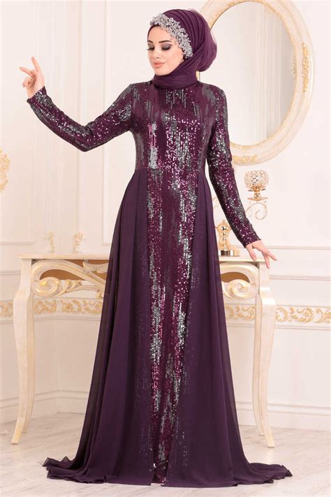 Neva Style Purple Hijab Evening Dress 25740MOR Neva Style