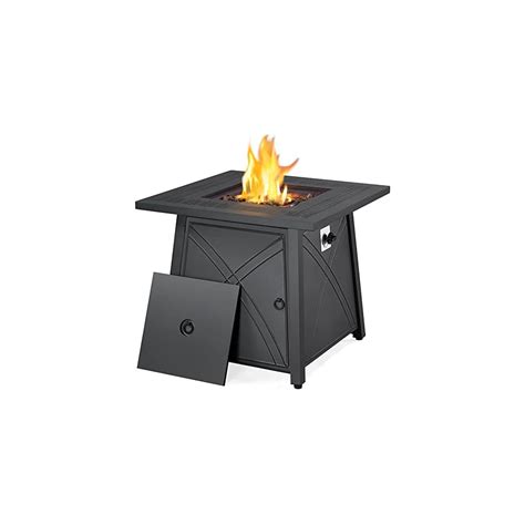 Yaheetech 28 Inch Gas Fire Pit Table With Lid And Iron Tabletop For