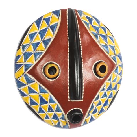 Colorful African Wood Mask Crafted In Ghana Round Color Novica