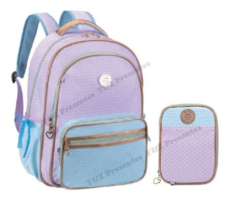 Mochila Escolar Kika Juvenil Bolinha P Notebook Estojo