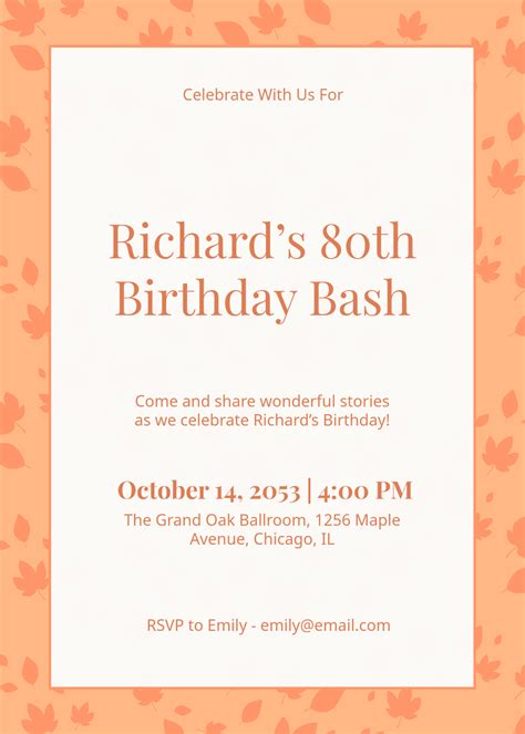 Free 80th Birthday Party Invitation Template to Edit Online