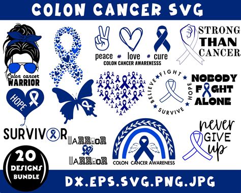 Colon Cancer Svg Bundle Cancer Ribbon Svg Cancer Awareness Etsy Uk