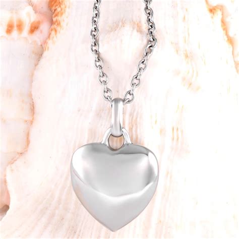 Polished Shiny Heart Cremation Urn Necklace Memorial Jewelry Stainless Steel Ashes Holder