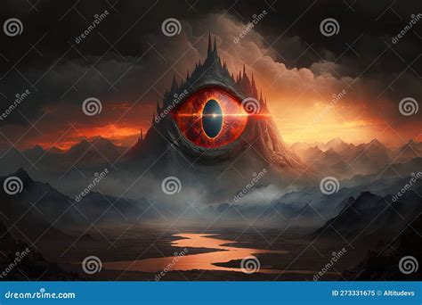 Mordor Landscape, with the Fiery Eye of Sauron Peering Down upon it ...