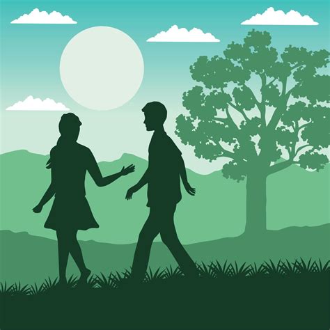 couple silhouette walking in camp 14175900 Vector Art at Vecteezy