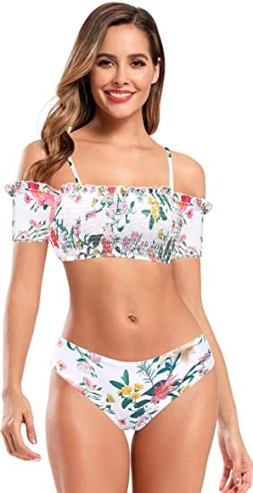 Off Shoulder Bikini Set Floral Print Two Piece WF Shopping