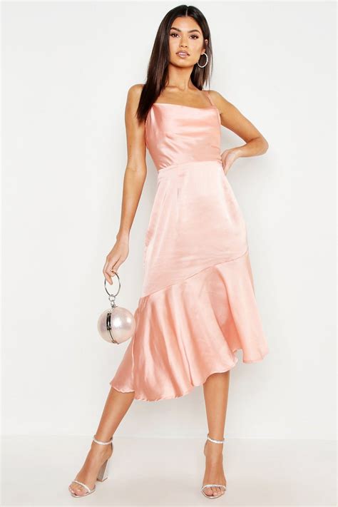 Satin Ruffle Hem Midi Dress Dresses Minimal Dress Midi Dress