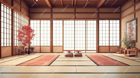 Premium Ai Image Traditional Japanese Tea Room Interior With Tatami Mats