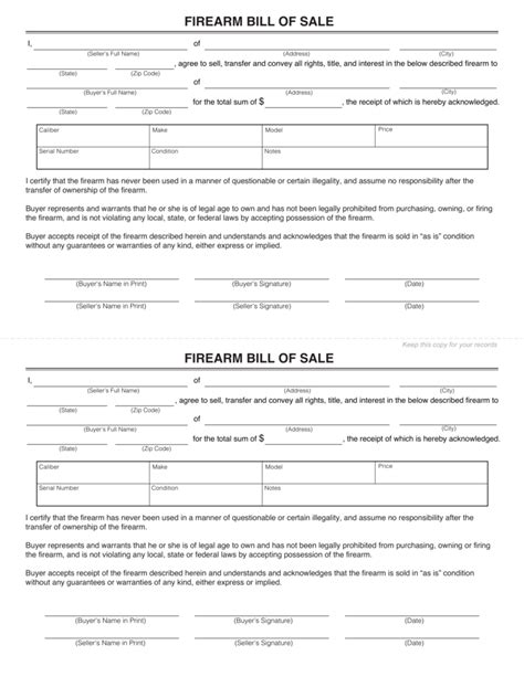 Free Firearm Gun Bill Of Sale Form Pdf And Word Templates