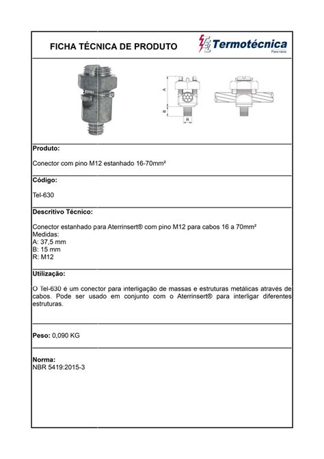 Conector C Pino M12 Em Liga De Cobre Estanhado 16 70Mm2 Tel 630