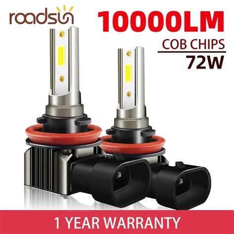 Roadsun LED H11 Headlight H1 H4 H7 9006 HB4 9005 HB3 6000K 10000LM Auto