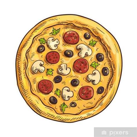 Sticker Italian pizza sketch for pizzeria and cafe design - PIXERS.US