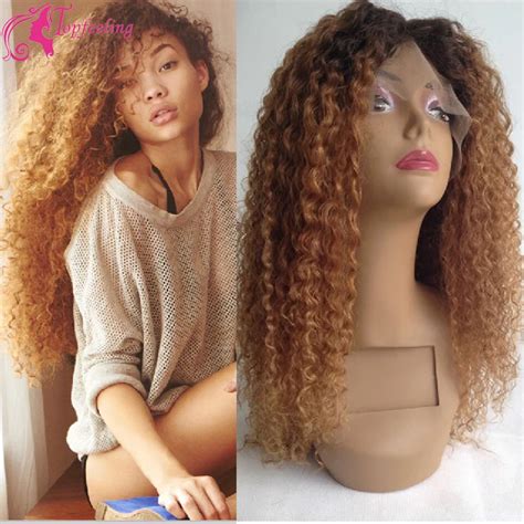 Two Tone Ombre Human Hair Lace Front Wig Afro Kinky Curly Full Lace