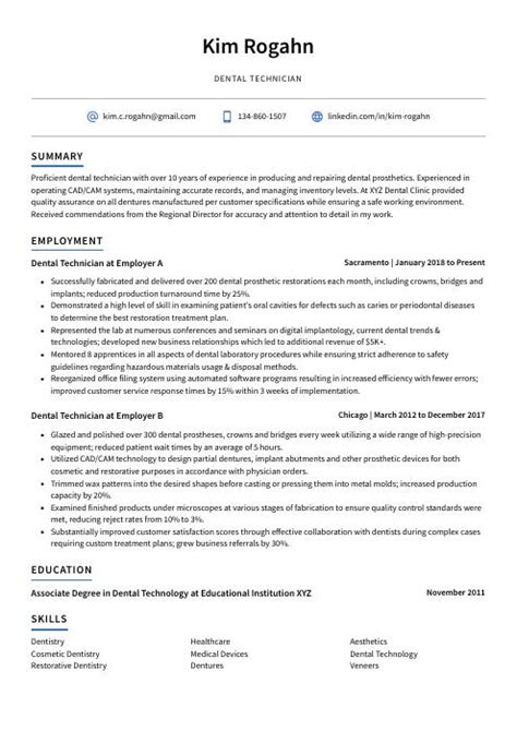 Dental Technician Resume (CV) Example and Writing Guide