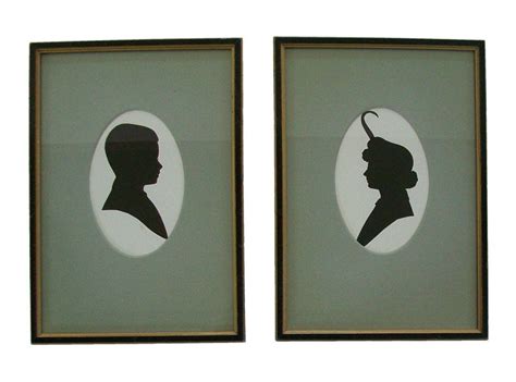 Vintage Pair Framed Cut Paper Cameo Silhouette Portraits Us Early