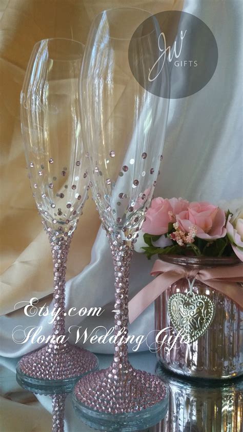 Bling Blush Swarovski Crystal Wedding Champagne Flutes Glasses Personalized Toasting Brilliant