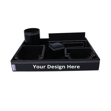 Buy Black Customized Genuine Leather Multipurpose Desk Organizer 6 In 1 Desktop Set Pen Stand