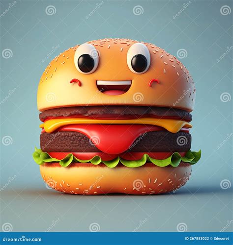 Cute Hamburger Character Isolated On Empty Background Happy