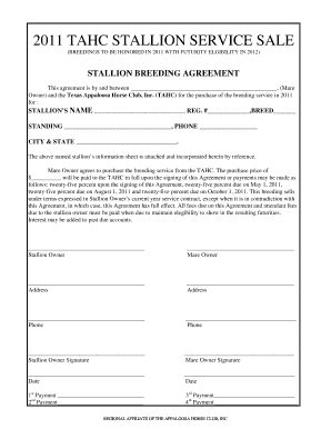 Fillable Online TAHC Stallion Service Breeding Agreement Texas Fax