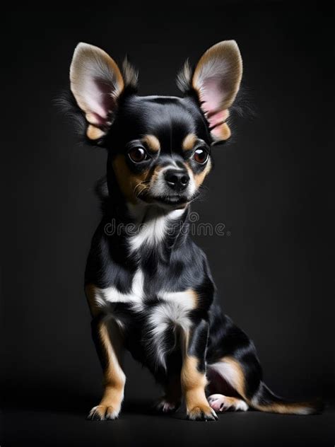 Image Of A Cute Chihuahua On Black Background Generate Ai Stock