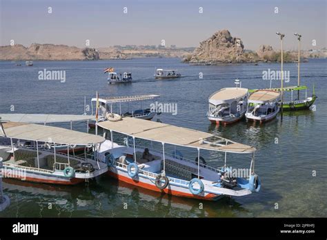 Tourist Excursion Boats Philae Island Aswan Egypt Stock Photo Alamy