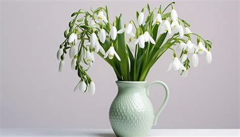 Premium Photo Bouquet Of Snowdrops In A Vase On A Wooden Table