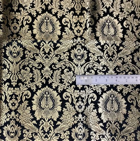 50 Off Black And Gold Brocade Fabric Wedding Indian Brocade Etsy