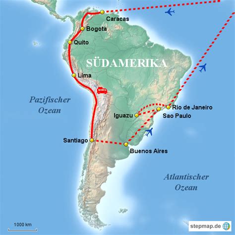 StepMap Südamerika Übersicht Landkarte für Südamerika