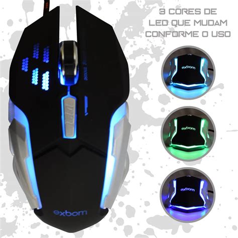 Kit Teclado E Mouse Gamer Iluminacao Led E Metal Exbom Bk G