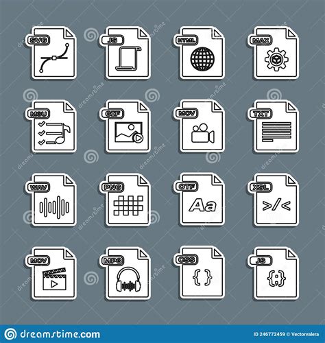 Set Line JS File Document XSL TXT HTML M3U SVG And MOV Icon