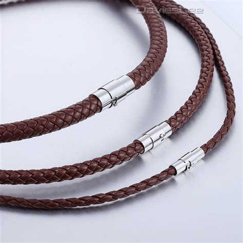 Manmade Leather Necklace For Men Chocker Brown Black Braided Cord Rope