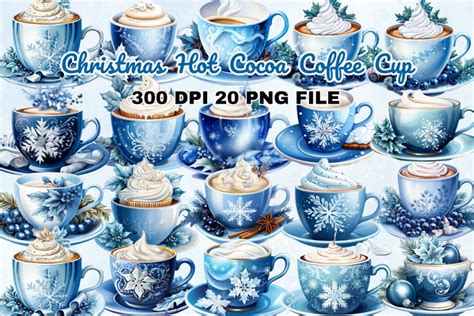 Christmas Hot Cocoa Coffee Cup Watercolor Clipart Bundle