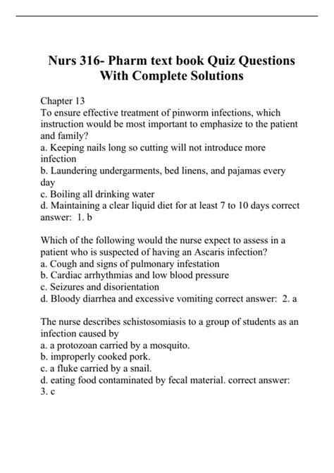 Nurs 316 Pharm Text Book Quiz Questions With Complete Solutions Nurs 316 Stuvia Us