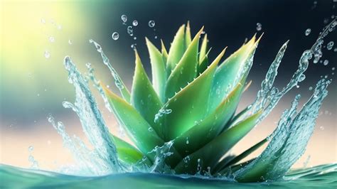 Premium Ai Image Aloe Vera Leaves With Water Splash Blur Background