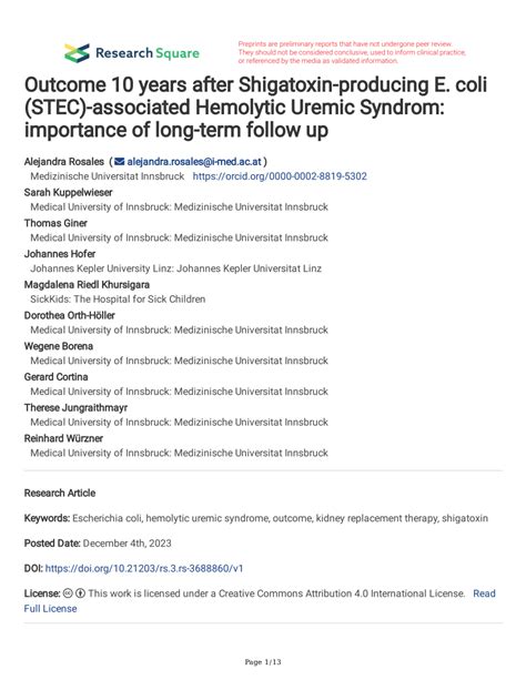 PDF Outcome 10 Years After Shigatoxin Producing E Coli STEC