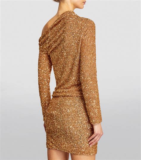 Womens Self Portrait Gold Sequin Embellished Asymmetric Top Harrods