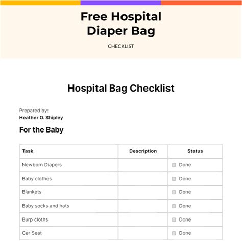 Hospital Diaper Bag Checklist Edit Online And Download Example