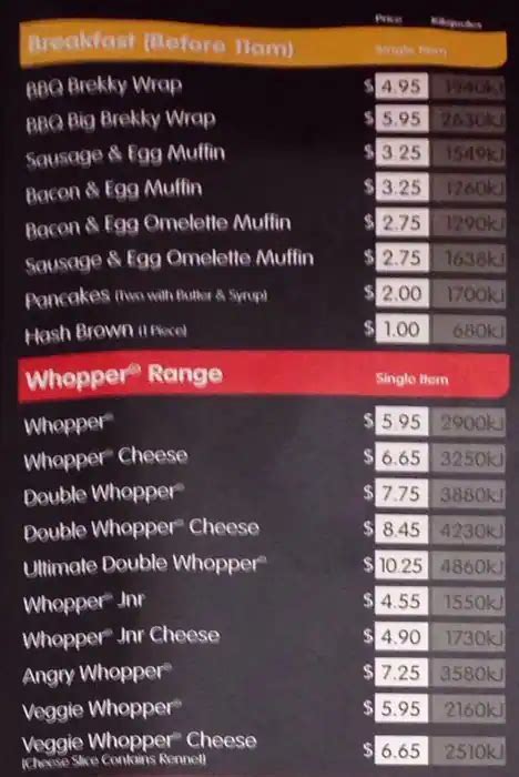 Menu At Hungry Jack S Burgers Darlington Fast Food Bedford Park