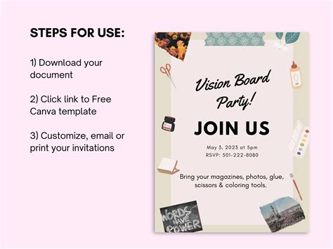 Light Airy Vision Board Party Invitation Template Editable Printable