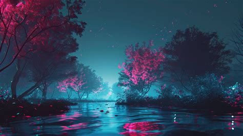 Neon Forest Wallpaper Fantasy Landscape Night Colorful Trees