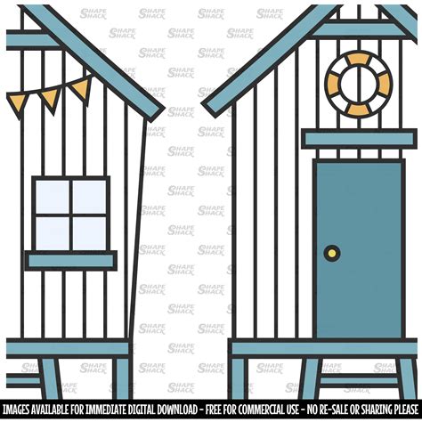 Beach Huts Seaside Clipart Symbol Silhouette Outline Line Drawing Png