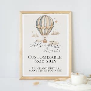 Editable Adventure Awaits Hot Air Balloon Baby Shower Bundle Boho