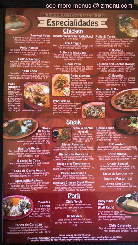 Menu at El Torito restaurant, Galax, 528 E Stuart Dr