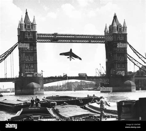 A composite image of an RAF Hawker Hunter jet fighter seen between the ...