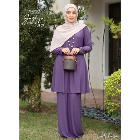 Baju Kurung Plain Ironless By Anggun Cotton Collection Set Warda Murah