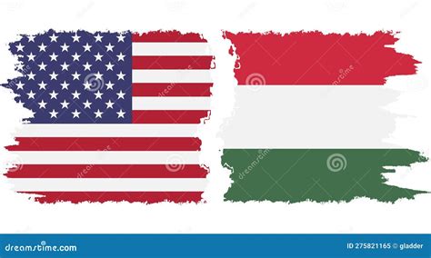 Hungary And Usa Grunge Flags Connection Vector Stock Vector