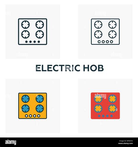 Elektroherd Icon Set Vier Elemente In Verschiedenen Stilen Aus