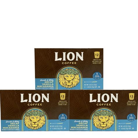 Lion Coffee Decaf Vanilla Macadamia Flavor Single Serve Coffee Pods